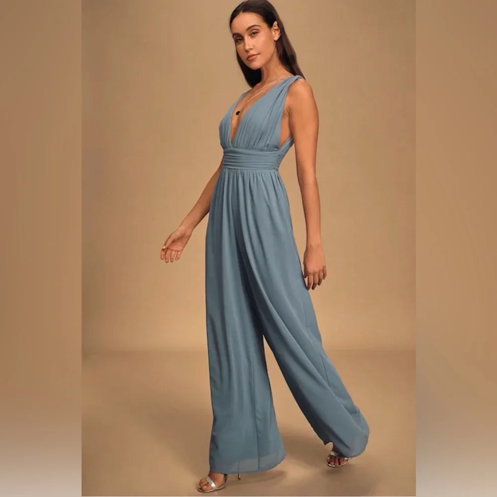 Lulu's Deep Blue Sleeveless Jumpsuit - Picture 3 of 8